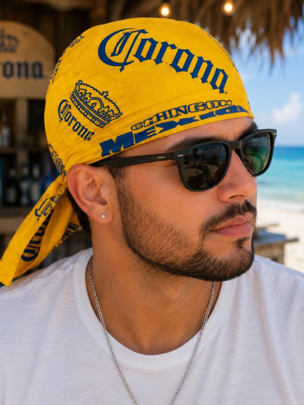 🍺 Corona Extra Yellow & Blue Skull Cap